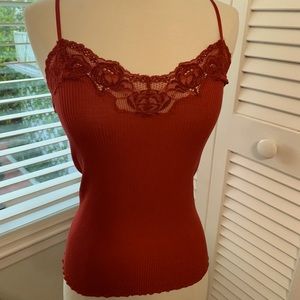 Banana Republic tank top size S in a red color 100% cotton with lace in the top